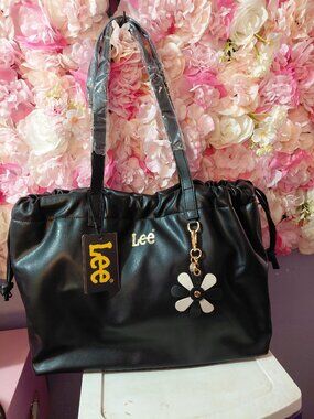 LEE Tote Bag Vegan Leather Shoulder Handbag with Drawstring Closure